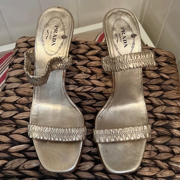 Prada Gold Leather Sling Back Heels - Picture 6 of 15